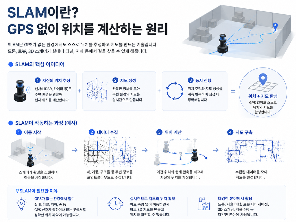 SLAM의 원리를 이해하기 쉽게 표현한 사진