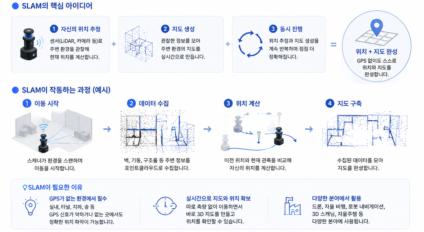 SLAM의 원리를 이해하기 쉽게 표현한 사진